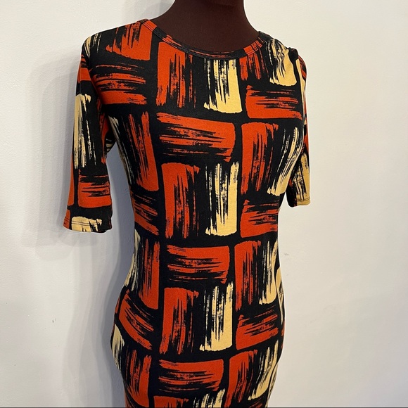 LuLaRoe Julia 363 Black with Yellow & Red Print, XS, EUC - Picture 2 of 6